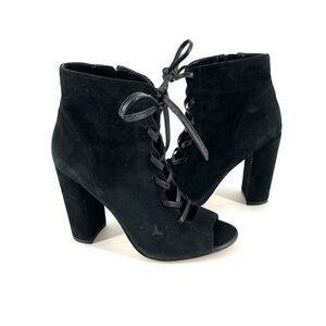 Sam Edelman Black Suede Yvie Lace Up Ankle Bootie